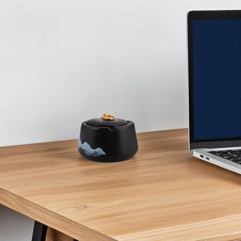 مطفأة سجائر خزفية إبداعية بغطاء، أنيقة وديكورية للمنزل والمكتب والسيارة، سهلة التنظيف - Image 5